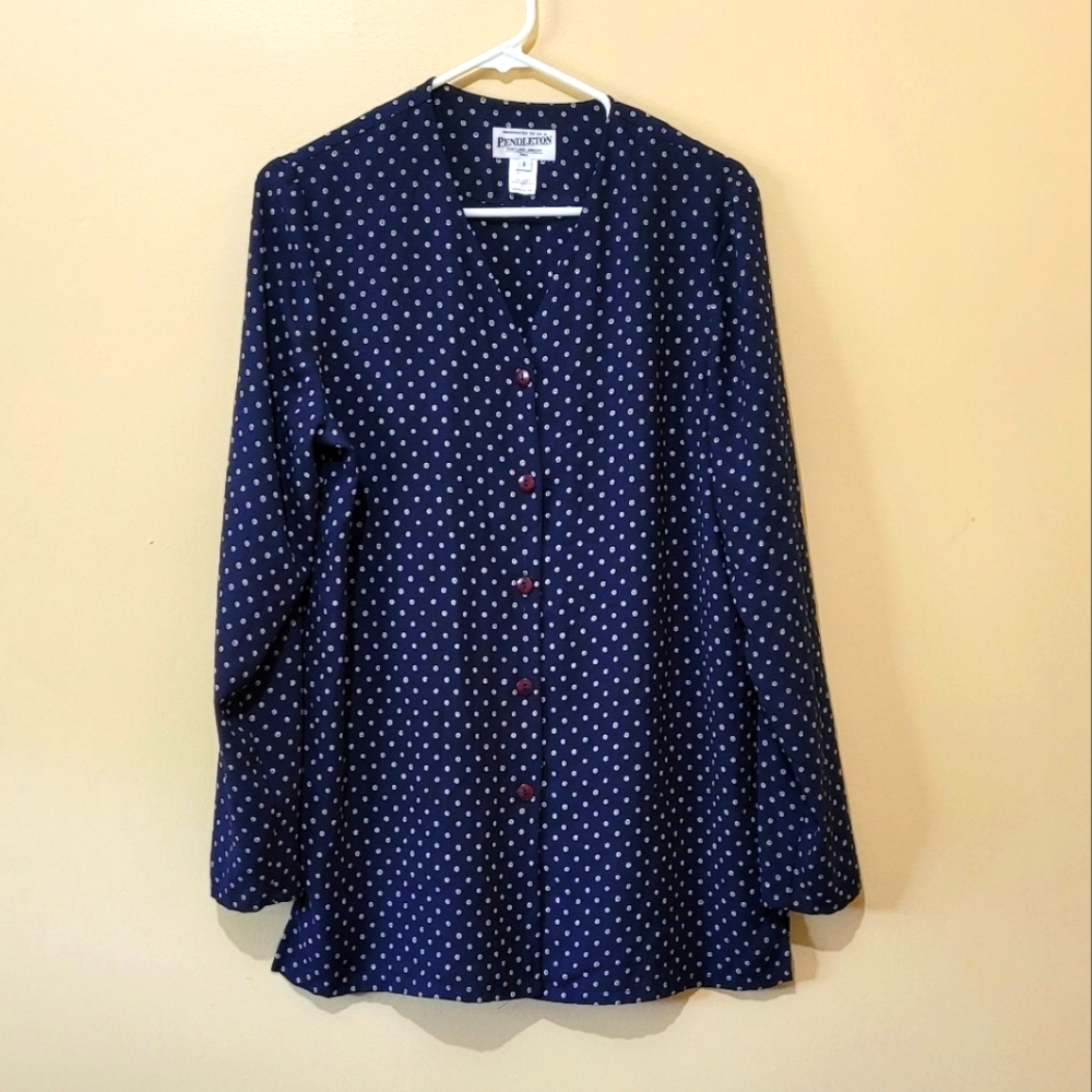Pendleton Navy Loose Fit Long Sleeve Blouse